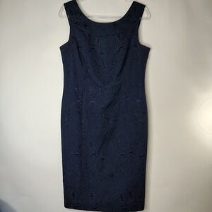 Talbots Sheath‎ Dress Womens 10 Navy Blue Embossed Paisley Design Sleeveless